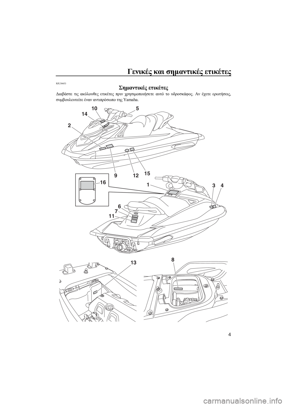 YAMAHA VXR 2018  ΟΔΗΓΌΣ ΧΡΉΣΗΣ (in Greek) Γενικές και σημαντικές ετικέτες
4
RJU30453
Σημαντικές ετικέτες
Διαβάστε τις ακόλουθες ετικέτες πριν χρησιμοποιή