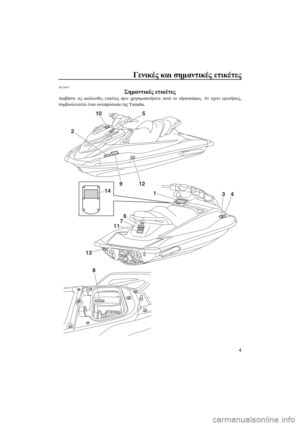 YAMAHA VXR 2016  ΟΔΗΓΌΣ ΧΡΉΣΗΣ (in Greek) Γενικές και σημαντικές ετικέτες
4
RJU30453
Σημαντικές ετικέτες
Διαβάστε τις ακόλουθες ετικέτες πριν χρησιμοποιή