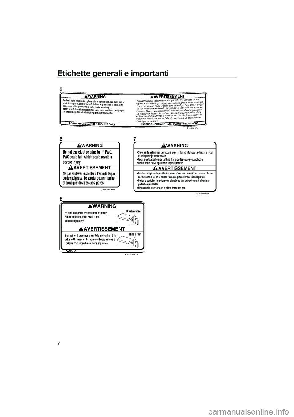 YAMAHA VXR 2014  Manuale duso (in Italian) Etichette generali e importanti
7
UF2M73H0.book  Page 7  Friday, August 2, 2013  11:37 AM 