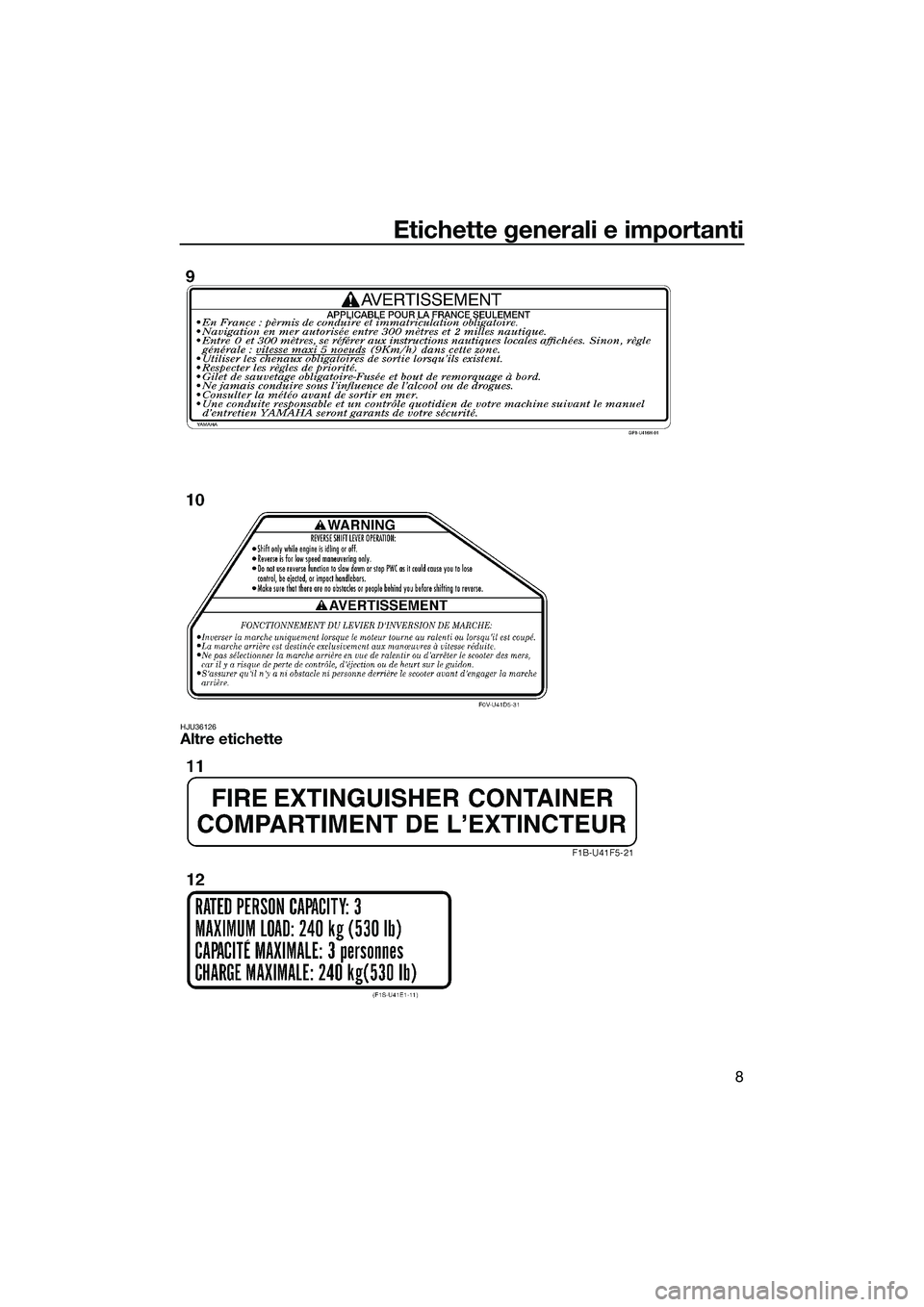 YAMAHA VXR 2014  Manuale duso (in Italian) Etichette generali e importanti
8
HJU36126Altre etichette
UF2M73H0.book  Page 8  Friday, August 2, 2013  11:37 AM 