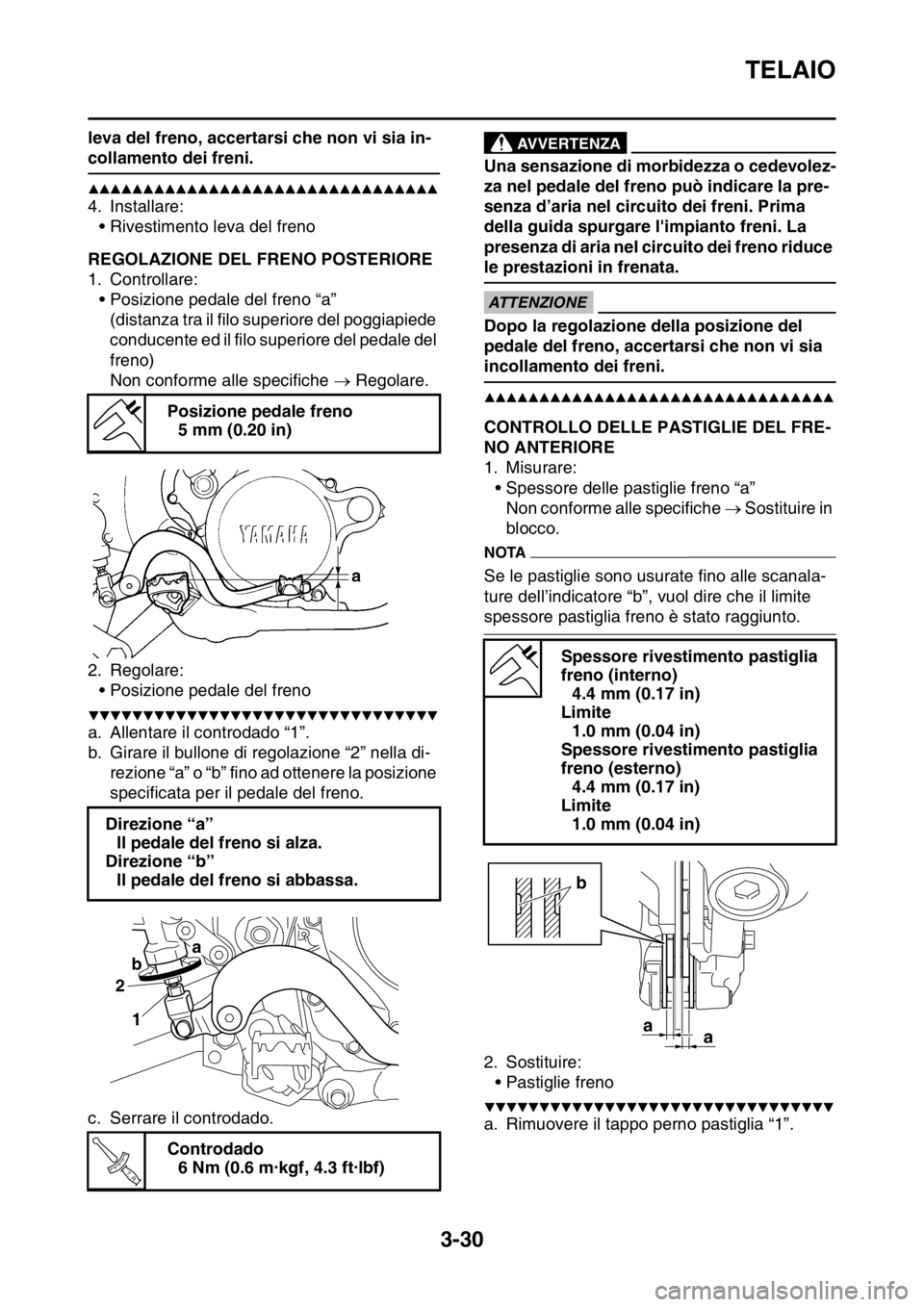 YAMAHA WR 250F 2016  Manuale duso (in Italian) TELAIO
3-30
leva del freno, accertarsi che non vi sia in-
collamento dei freni.
▲▲▲▲▲▲▲▲▲▲▲▲▲▲▲▲▲▲▲▲▲▲▲▲▲▲▲▲▲▲▲▲
4. Installare:
• Rive