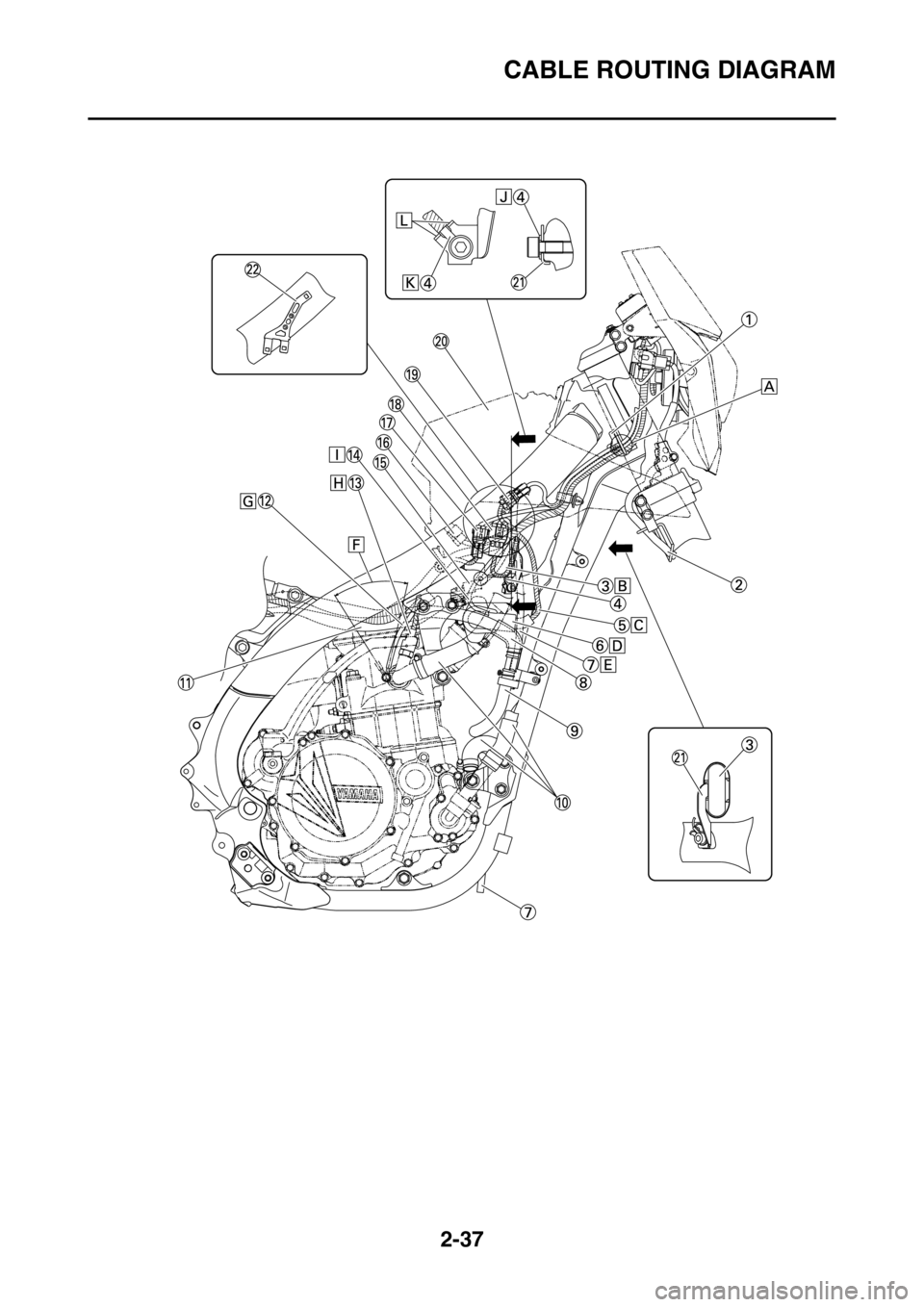 YAMAHA WR 250F 2015  Owners Manual CABLE ROUTING DIAGRAM
2-37 