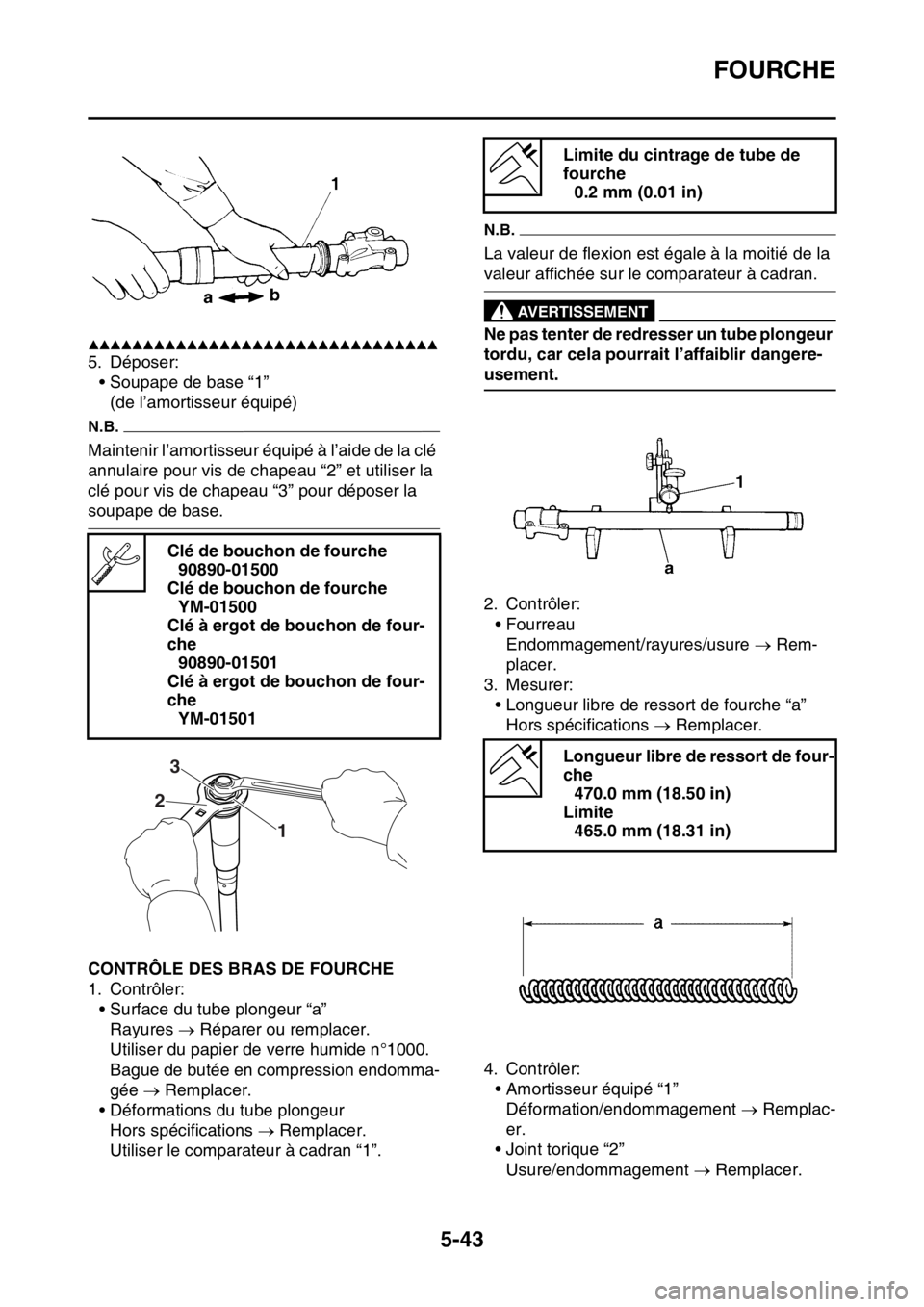 YAMAHA WR 250F 2015  Notices Demploi (in French) FOURCHE
5-43
▲▲▲▲▲▲▲▲▲▲▲▲▲▲▲▲▲▲▲▲▲▲▲▲▲▲▲▲▲▲▲▲
5. Déposer:
• Soupape de base “1”
(de l’amortisseur équipé)
N.B.
Maintenir l’