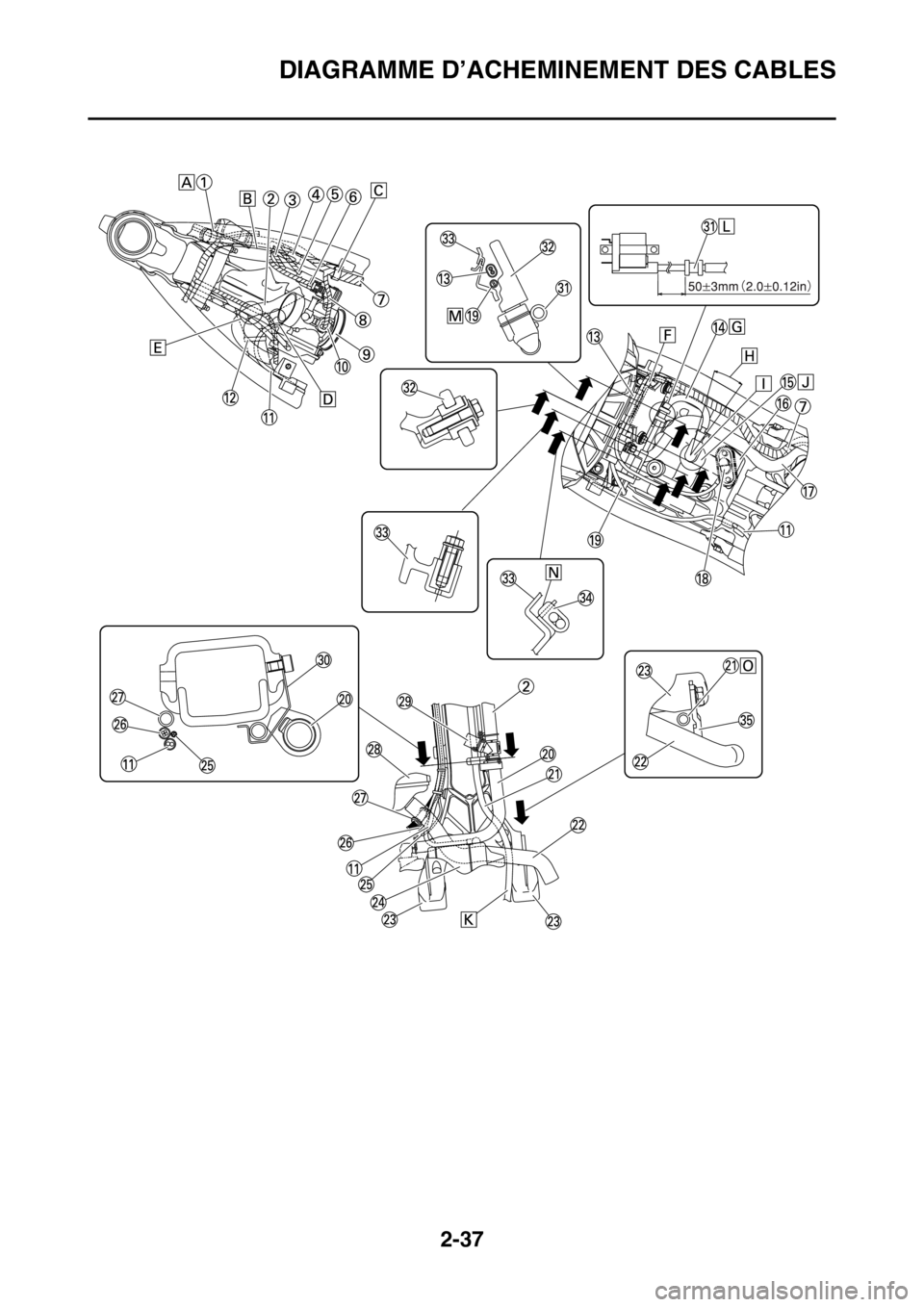 YAMAHA WR 250F 2015  Notices Demploi (in French) DIAGRAMME D’ACHEMINEMENT DES CABLES
2-37 