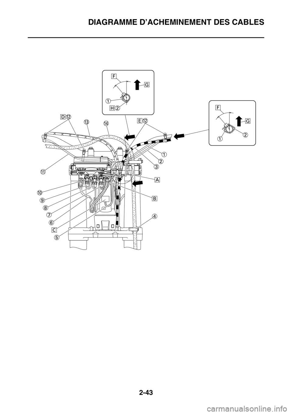 YAMAHA WR 250F 2015  Notices Demploi (in French) DIAGRAMME D’ACHEMINEMENT DES CABLES
2-43 