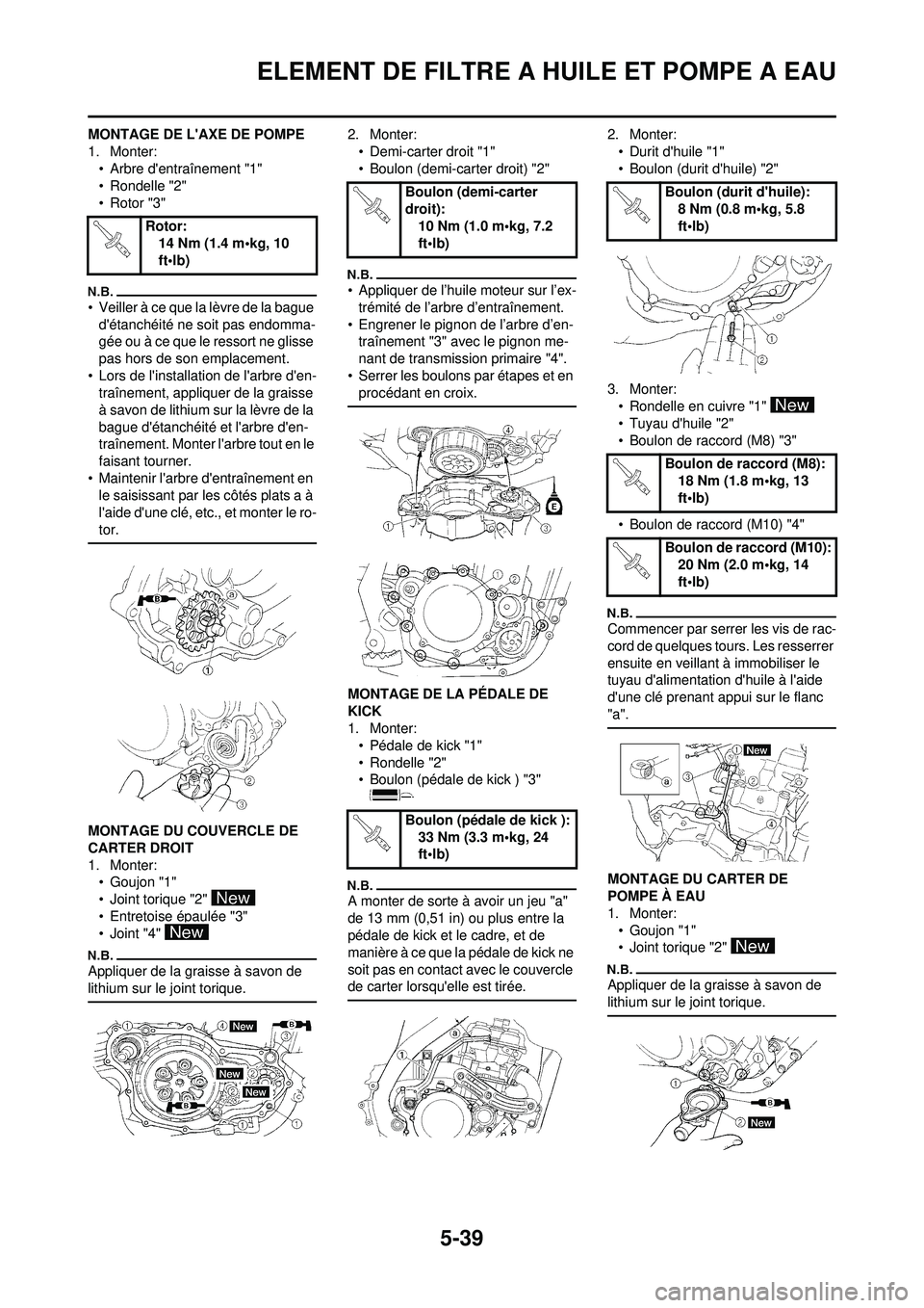 YAMAHA WR 250F 2010  Notices Demploi (in French) 5-39
ELEMENT DE FILTRE A HUILE ET POMPE A EAU
MONTAGE DE LAXE DE POMPE
1. Monter:• Arbre dentraînement "1"
• Rondelle "2"
• Rotor "3"
• Veiller à ce que la lèvre de la bague 
détanchéi