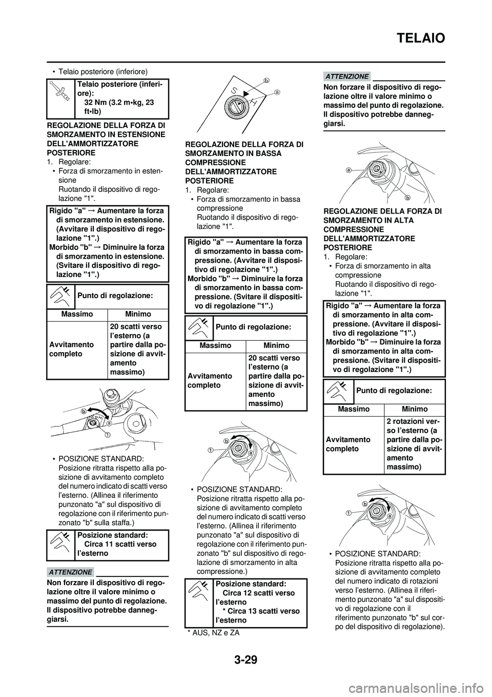 YAMAHA WR 250F 2010  Manuale duso (in Italian) 3-29
TELAIO
• Telaio posteriore (inferiore)
REGOLAZIONE DELLA FORZA DI 
SMORZAMENTO IN ESTENSIONE 
DELLAMMORTIZZATORE 
POSTERIORE
1. Regolare: • Forza di smorzamento in esten-
sione
Ruotando il d