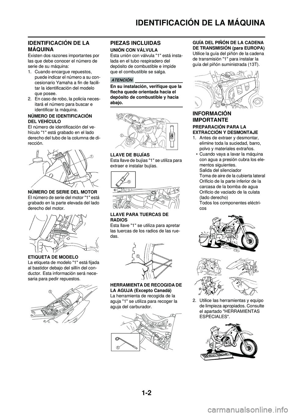 YAMAHA WR 250F 2009  Manuale de Empleo (in Spanish) 1-2
IDENTIFICACIÓN DE LA MÁQUINA
IDENTIFICACIÓN DE LA 
MÁQUINA
Existen dos razones importantes por 
las que debe conocer el número de 
serie de su máquina:
1. Cuando encargue repuestos, puede in