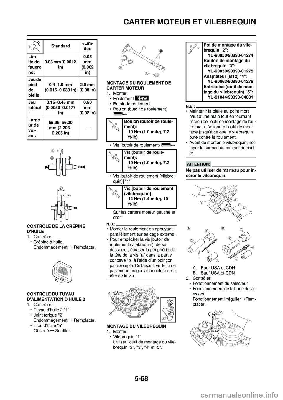 YAMAHA WR 250F 2008  Notices Demploi (in French) 5-68
CARTER MOTEUR ET VILEBREQUIN
CONTRÔLE DE LA CRÉPINE 
DHUILE
1. Contrôler:• Crépine à huile
Endommagement →Remplacer.
CONTRÔLE DU TUYAU 
DALIMENTATION DHUILE 2
1. Contrôler: • Tuya