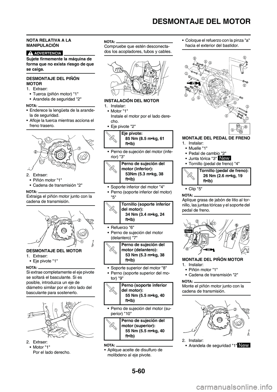 YAMAHA WR 450F 2008  Manuale de Empleo (in Spanish) 5-60
DESMONTAJE DEL MOTOR
NOTA RELATIVA A LA 
MANIPULACIÓN
Sujete firmemente la máquina de 
forma que no exista riesgo de que 
se caiga.
DESMONTAJE DEL PIÑÓN 
MOTOR
1. Extraer:
• Tuerca (piñón
