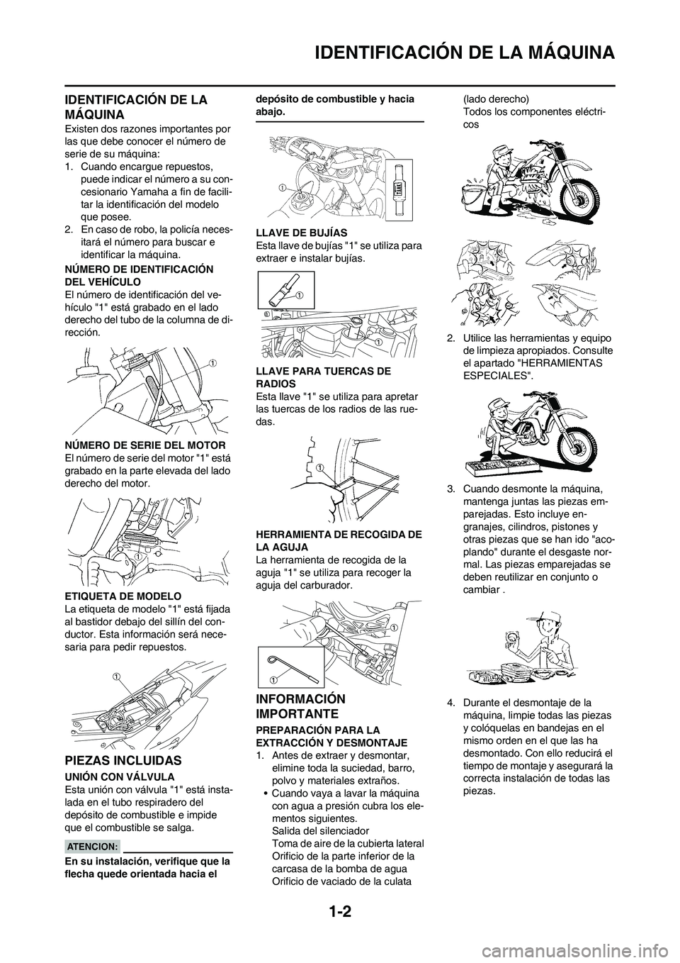 YAMAHA WR 450F 2008  Manuale de Empleo (in Spanish) 1-2
IDENTIFICACIÓN DE LA MÁQUINA
IDENTIFICACIÓN DE LA 
MÁQUINA
Existen dos razones importantes por 
las que debe conocer el número de 
serie de su máquina:
1. Cuando encargue repuestos, 
puede i