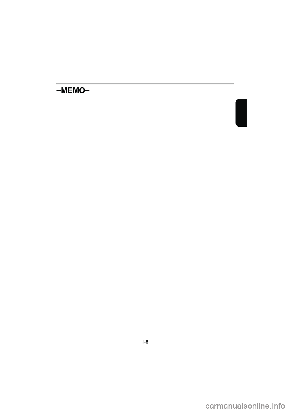 YAMAHA XL 700 2003  Manuale de Empleo (in Spanish) 1-8
–MEMO–
UF0M84A0.book  Page 8  Monday, August 5, 2002  1:23 PM 