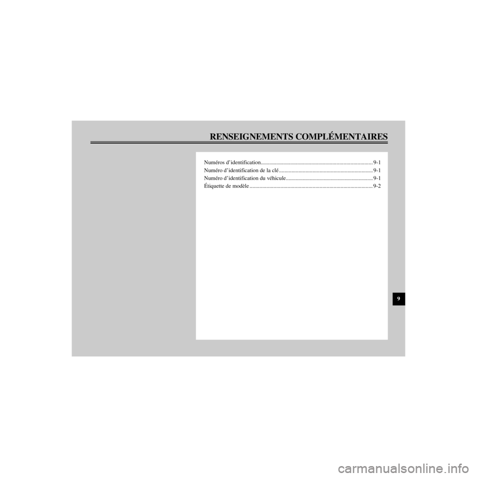YAMAHA XV535 2000  Notices Demploi (in French) R
RENSEIGNEMENTS COMPLƒMENTAIRES
/Net/layout8/ForUsers_2/mac_user/Kayo/AA9150_XV535-F6/French/F-9TOC.frame
NumŽros dÕidentification..................................................................