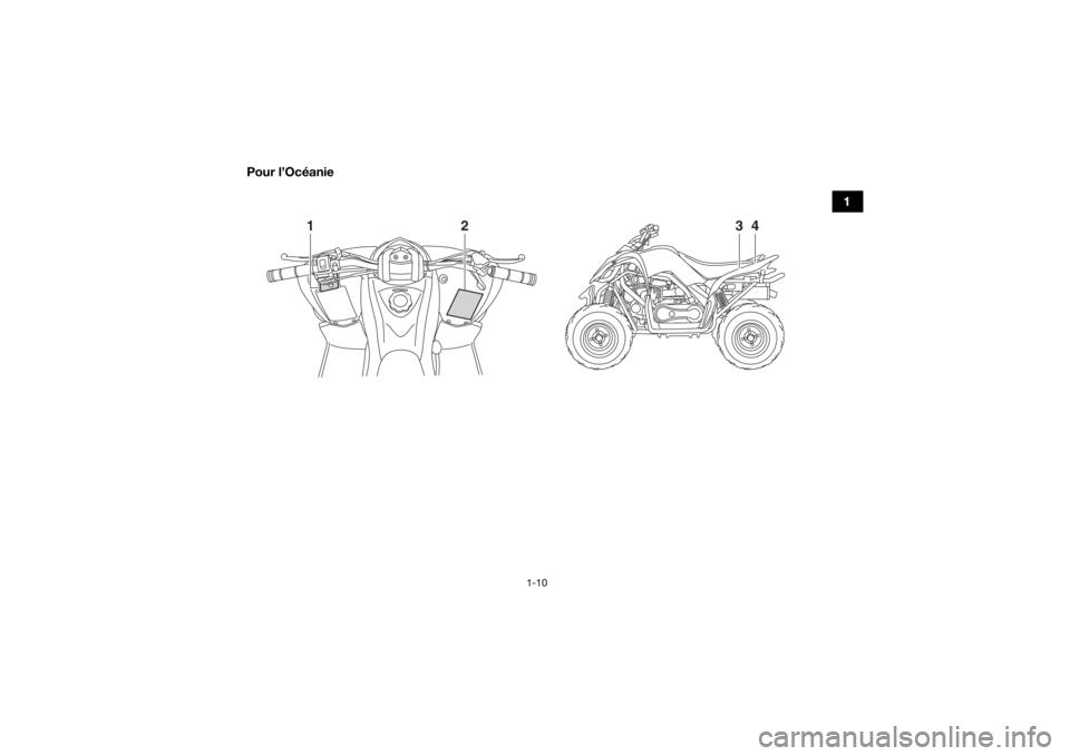 YAMAHA YFM90 2017  Notices Demploi (in French) 1-10
1
Pour l’Océanie
2
1
3
4
UBD361F0.book  Page 10  Wedne
sday, January 20, 2016  2:57 PM 