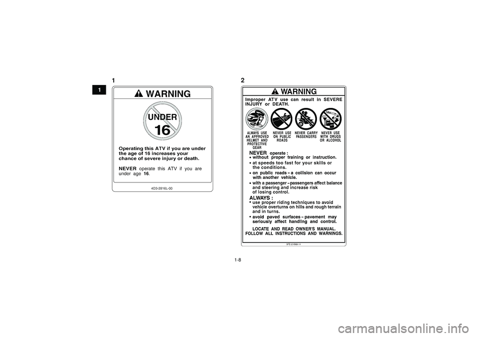 YAMAHA YFZ450 2012  Owners Manual 1-8
1
12
U1PD60E0.book  Page 8  Monday, June 13, 2011  2:57 PM 
