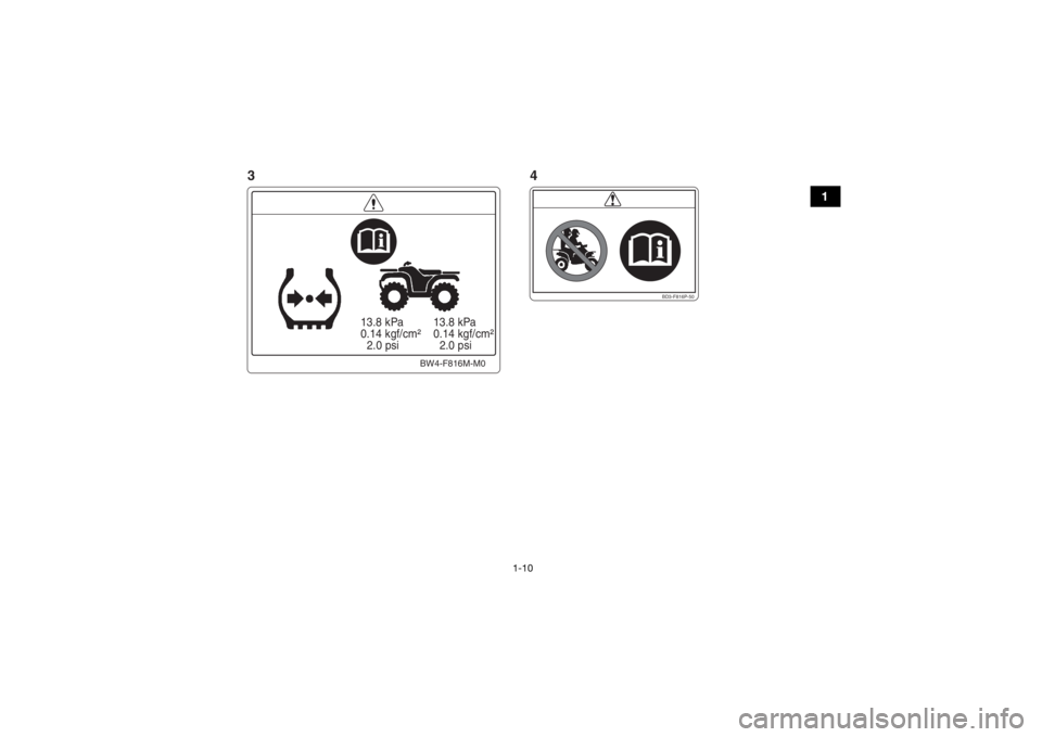 YAMAHA YFZ50 2018  Owners Manual 1-10
1
BD3-F816P-50
  13.8 kPa
  0.14 kgf/cm²
    2.0 psi  13.8 kPa
  0.14 kgf/cm²
    2.0 psi
BW4-F816M-M0
34
UBW461E0.book  Page 10  Tuesday, January 31, 2017  5:13 PM 