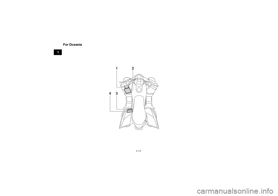 YAMAHA YFZ50 2018  Owners Manual 1-11
1For Oceania
13
4
2
UBW461E0.book  Page 11  Tuesday, January 31, 2017  5:13 PM 