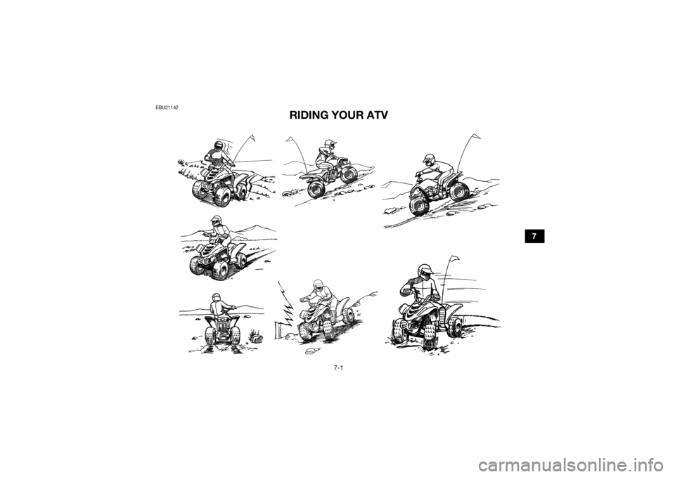 YAMAHA YFZ50 2018  Owners Manual 7-1
7
EBU21142
RIDING YOUR ATV
UBW461E0.book  Page 1  Tuesday, January 31, 2017  5:13 PM 