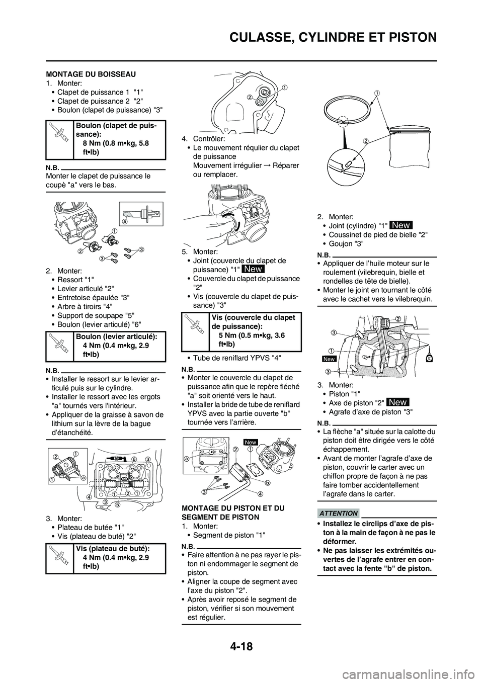 YAMAHA YZ125LC 2011  Notices Demploi (in French) 4-18
CULASSE, CYLINDRE ET PISTON
MONTAGE DU BOISSEAU
1. Monter:
• Clapet de puissance 1  "1"
• Clapet de puissance 2  "2"
• Boulon (clapet de puissance) "3"
Monter le clapet de puissance le 
cou