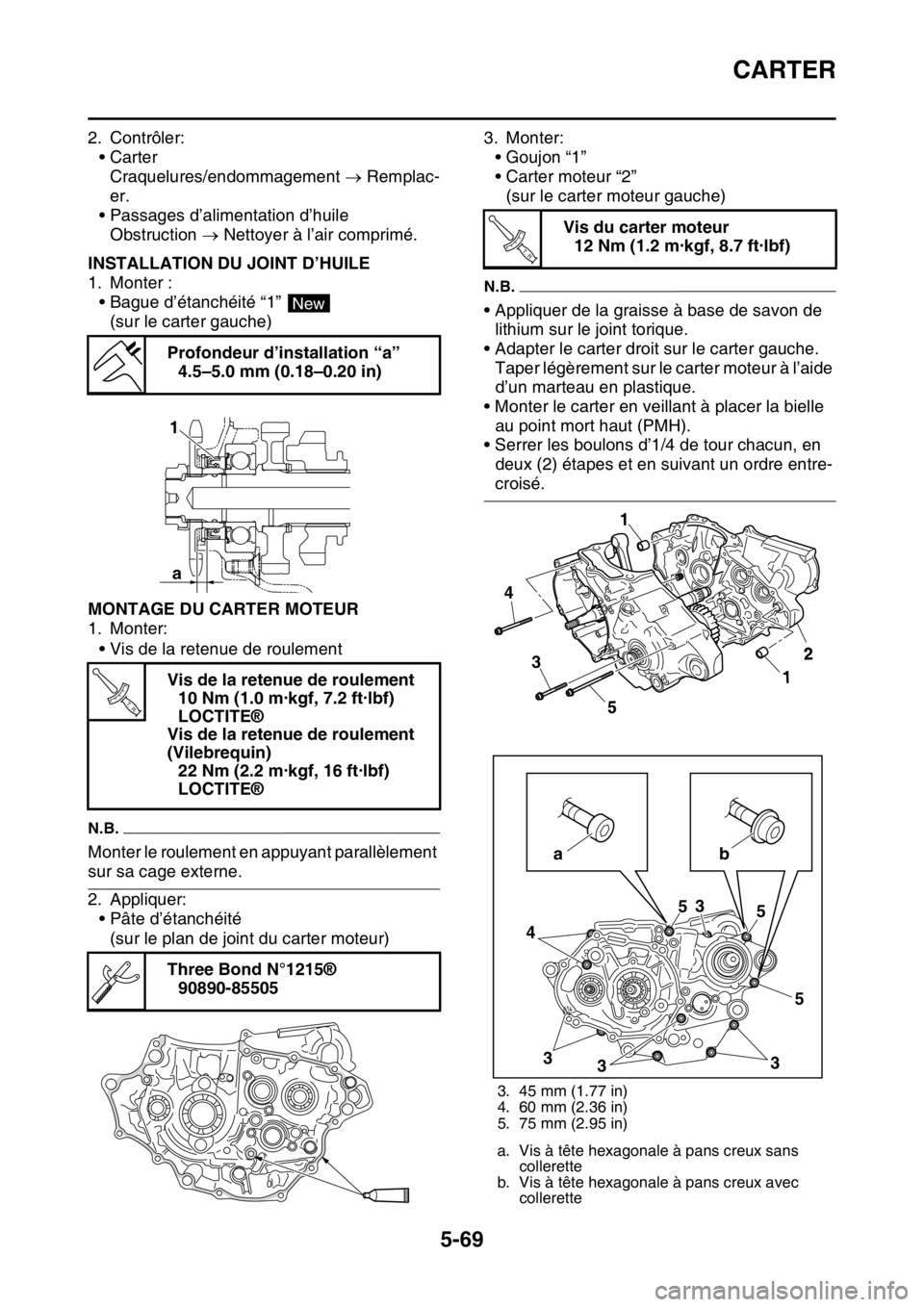 YAMAHA YZ250F 2016  Notices Demploi (in French) CARTER
5-69
2. Contrôler:
•Carter
Craquelures/endommagement  Remplac-
er.
• Passages d’alimentation d’huile
Obstruction  Nettoyer à l’air comprimé.
FAS1SM5283INSTALLATION DU JOINT D