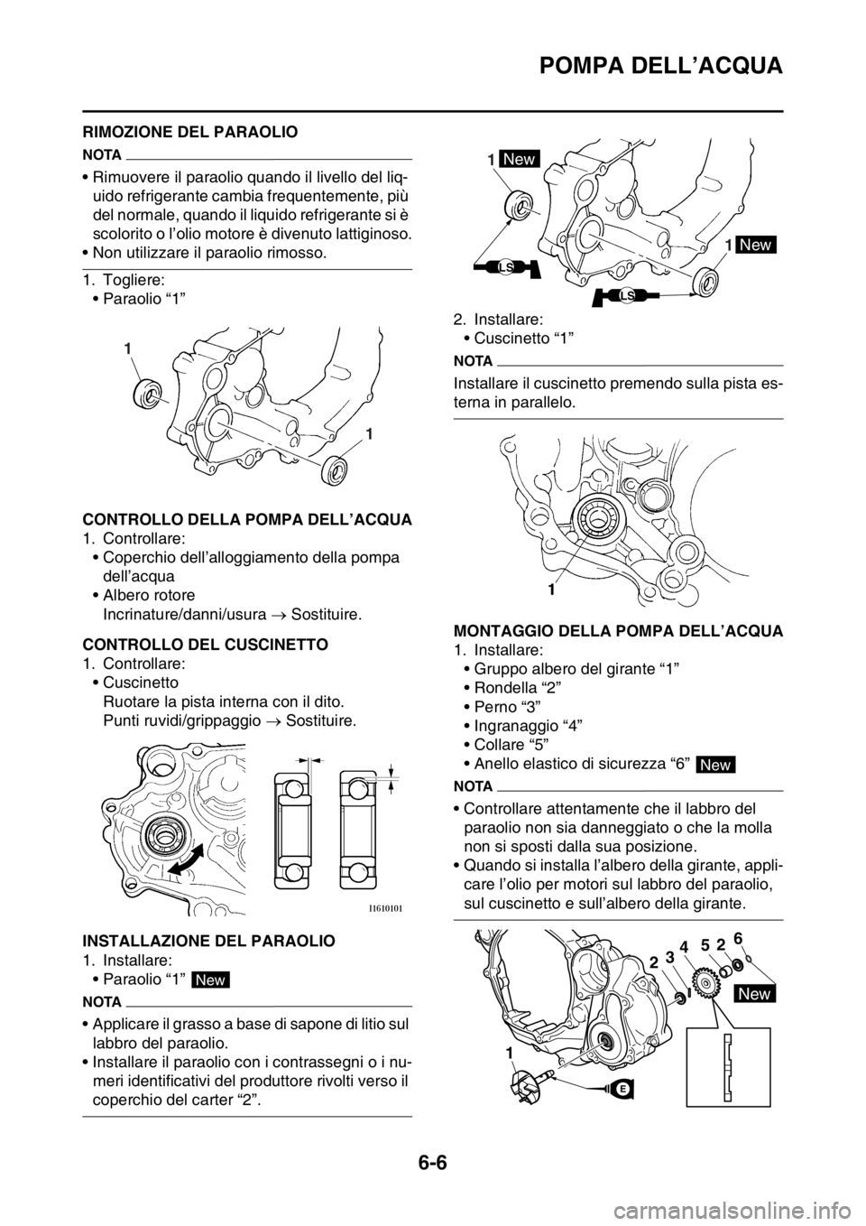 YAMAHA YZ250F 2015 Manuale duso (in Italian) POMPA DELL’ACQUA
6-6
HAS1SM5301RIMOZIONE DEL PARAOLIO
NOTA
• Rimuovere il paraolio quando il livello del liq-
uido refrigerante cambia frequentemente, più
del normale, quando il liquido refriger YAMAHA YZ250F 2015 Manuale duso (in Italian) POMPA DELL’ACQUA
6-6
HAS1SM5301RIMOZIONE DEL PARAOLIO
NOTA
• Rimuovere il paraolio quando il livello del liq-
uido refrigerante cambia frequentemente, più
del normale, quando il liquido refriger