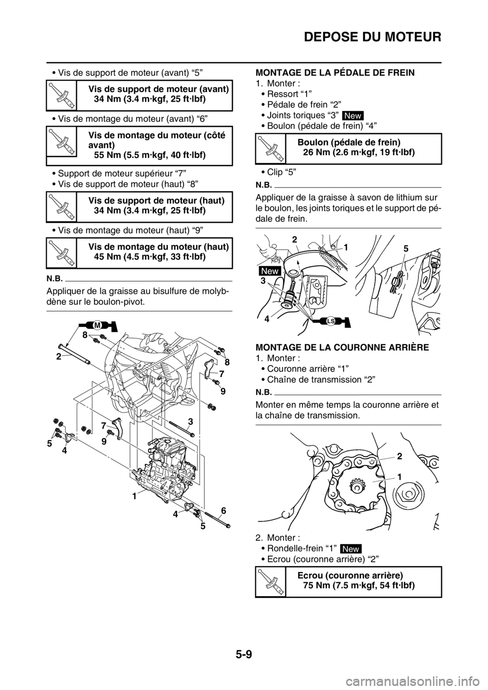 YAMAHA YZ250F 2014 Notices Demploi (in French) DEPOSE DU MOTEUR
5-9
• Vis de support de moteur (avant) “5”
• Vis de montage du moteur (avant) “6”
• Support de moteur supérieur “7”
• Vis de support de moteur (haut) “8”
• YAMAHA YZ250F 2014 Notices Demploi (in French) DEPOSE DU MOTEUR
5-9
• Vis de support de moteur (avant) “5”
• Vis de montage du moteur (avant) “6”
• Support de moteur supérieur “7”
• Vis de support de moteur (haut) “8”
•