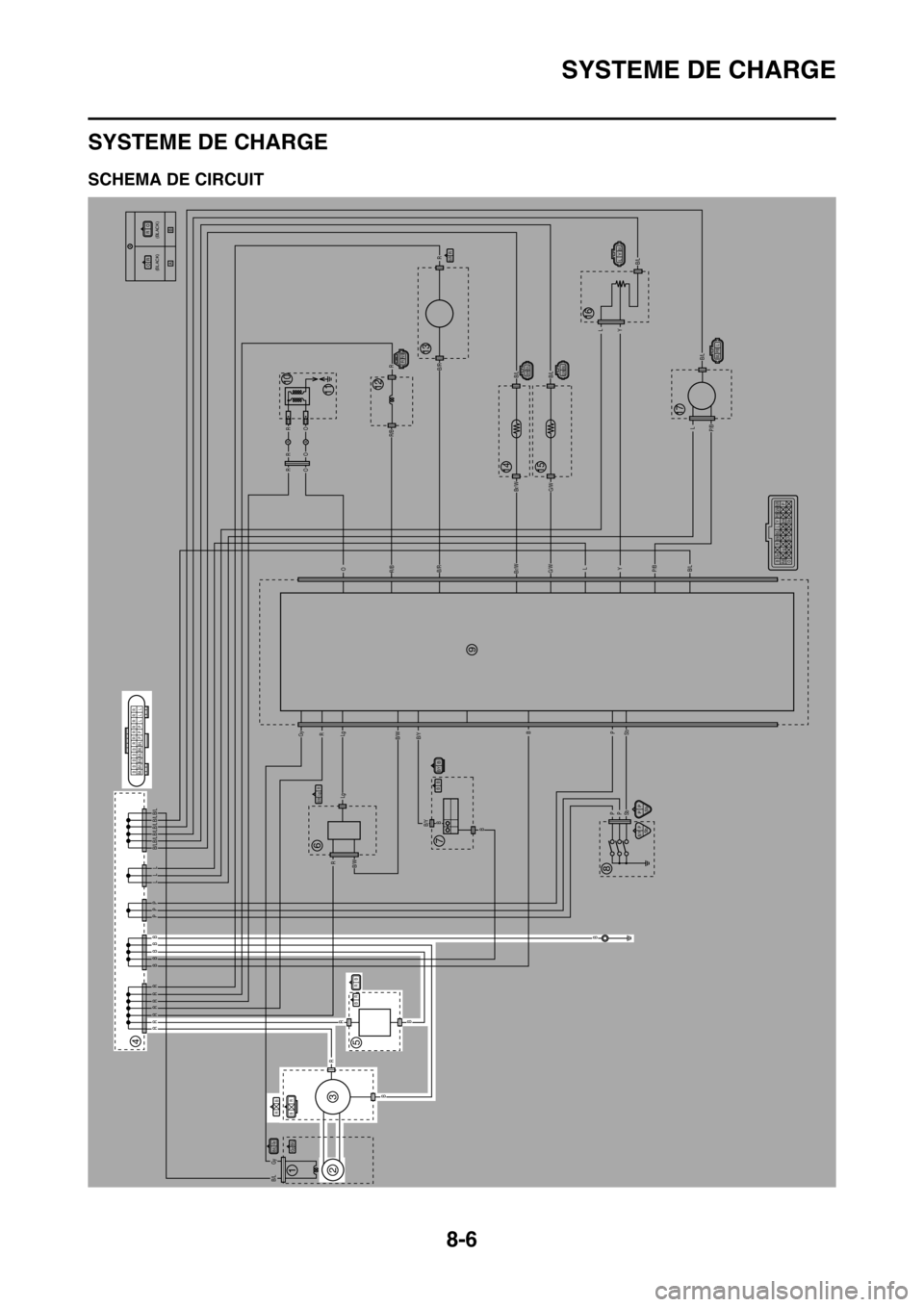 YAMAHA YZ250F 2014  Notices Demploi (in French) SYSTEME DE CHARGE
8-6
FAS27200
SYSTEME DE CHARGE
FAS1SM1324SCHEMA DE CIRCUIT
B/LGy
BR
A
A
AA
B
RR R R R R R
B
B
B
RR
R
Lg
LgB/WB/Y
B/YB
B
BP
PP
Sb
B/LP/B
P/B
YL
YL
L
G/WBr/W
G/WBr/W
B/LB/L
B/L
B/L
B/R
