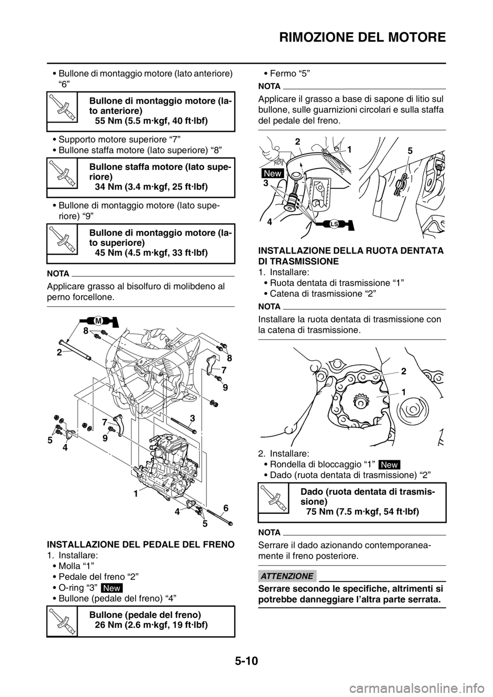 YAMAHA YZ250F 2014 Manuale duso (in Italian) RIMOZIONE DEL MOTORE
5-10
• Bullone di montaggio motore (lato anteriore)
“6”
• Supporto motore superiore “7”
• Bullone staffa motore (lato superiore) “8”
• Bullone di montaggio mo YAMAHA YZ250F 2014 Manuale duso (in Italian) RIMOZIONE DEL MOTORE
5-10
• Bullone di montaggio motore (lato anteriore)
“6”
• Supporto motore superiore “7”
• Bullone staffa motore (lato superiore) “8”
• Bullone di montaggio mo