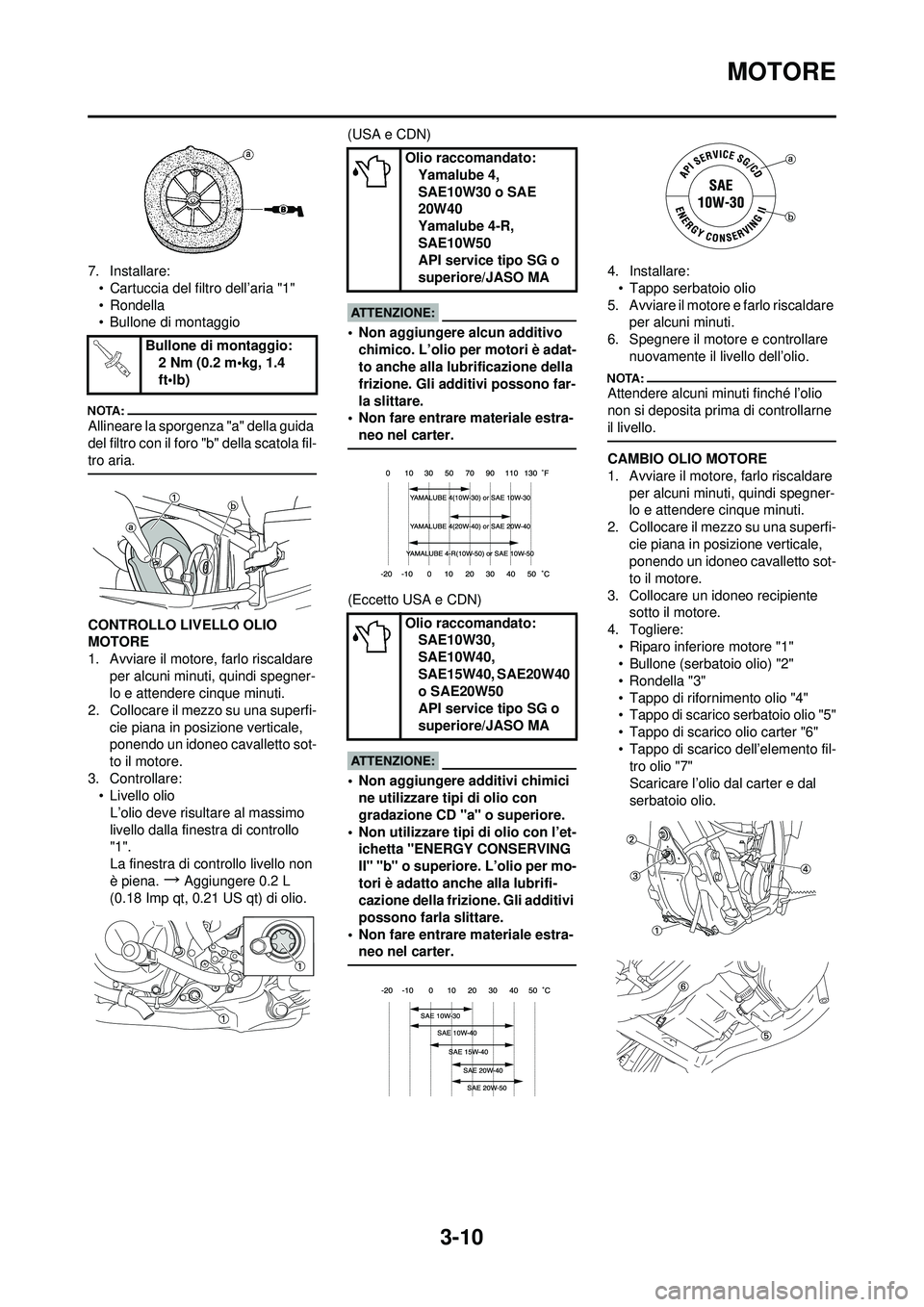 YAMAHA YZ250F 2008  Manuale duso (in Italian) 3-10
MOTORE
7. Installare:• Cartuccia del filtro dell’aria "1"
• Rondella
• Bullone di montaggio
Allineare la sporgenza "a" della guida 
del filtro con il foro "b" della scatola fil-
tro aria.
