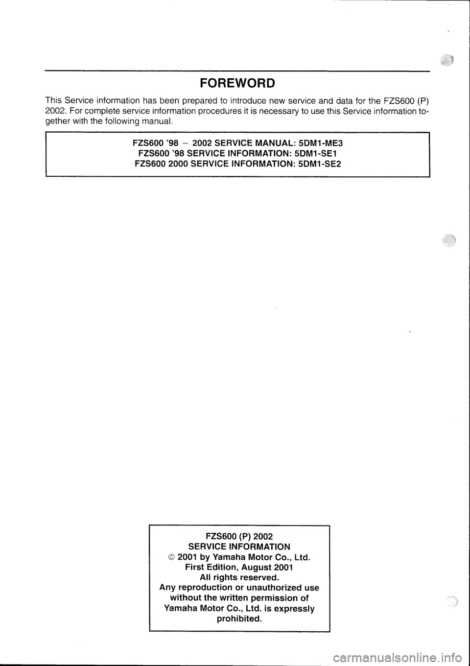 YAMAHA FZS600 2002  Workshop Manual 