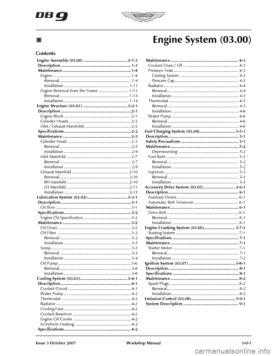 ASTON MARTIN DB9 2008  Workshop Manual 