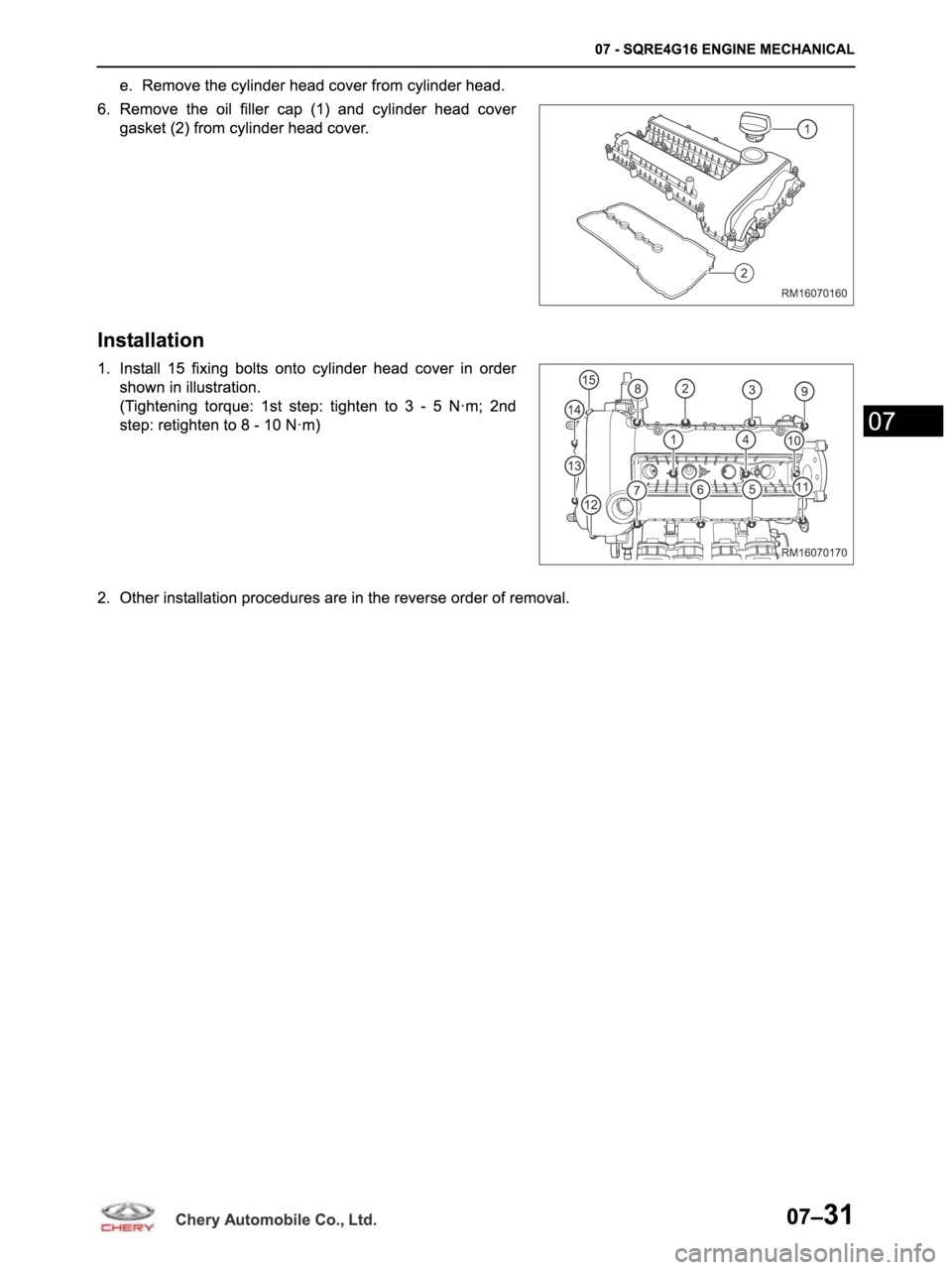 CHERY ARRIZO M16 2014  Service Repair Manual 