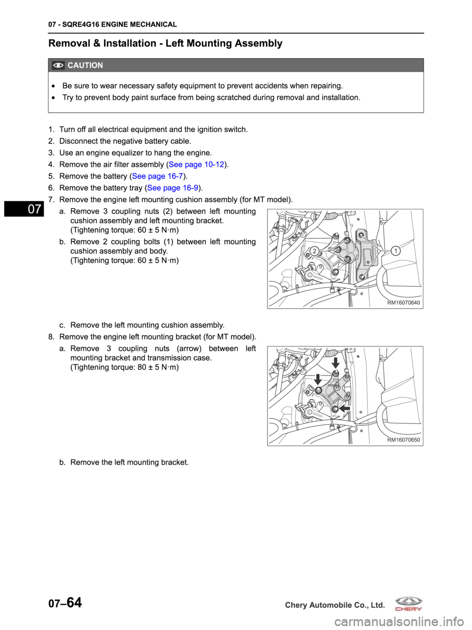 CHERY ARRIZO M16 2014  Service Repair Manual 