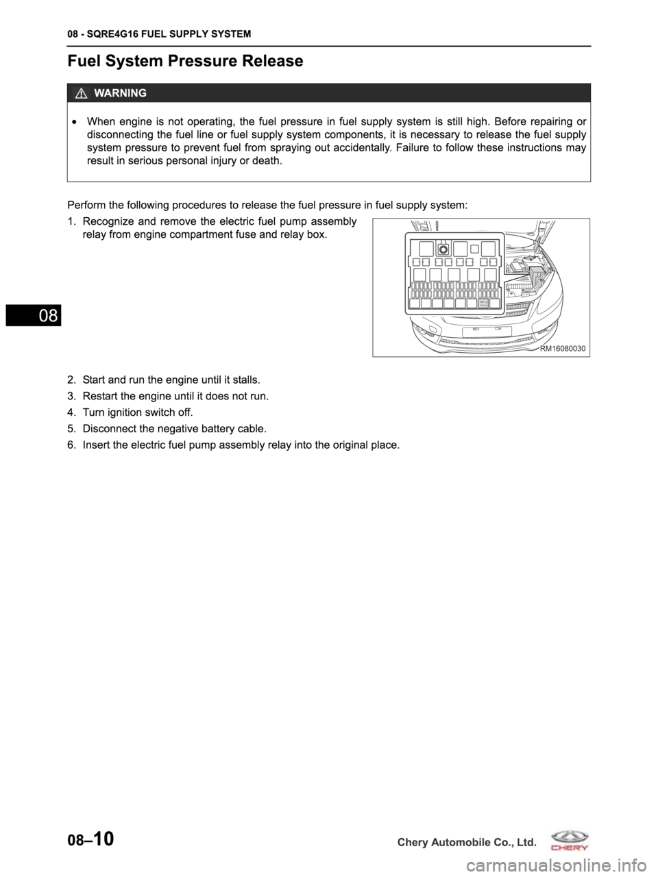 CHERY ARRIZO M16 2014  Service Repair Manual 