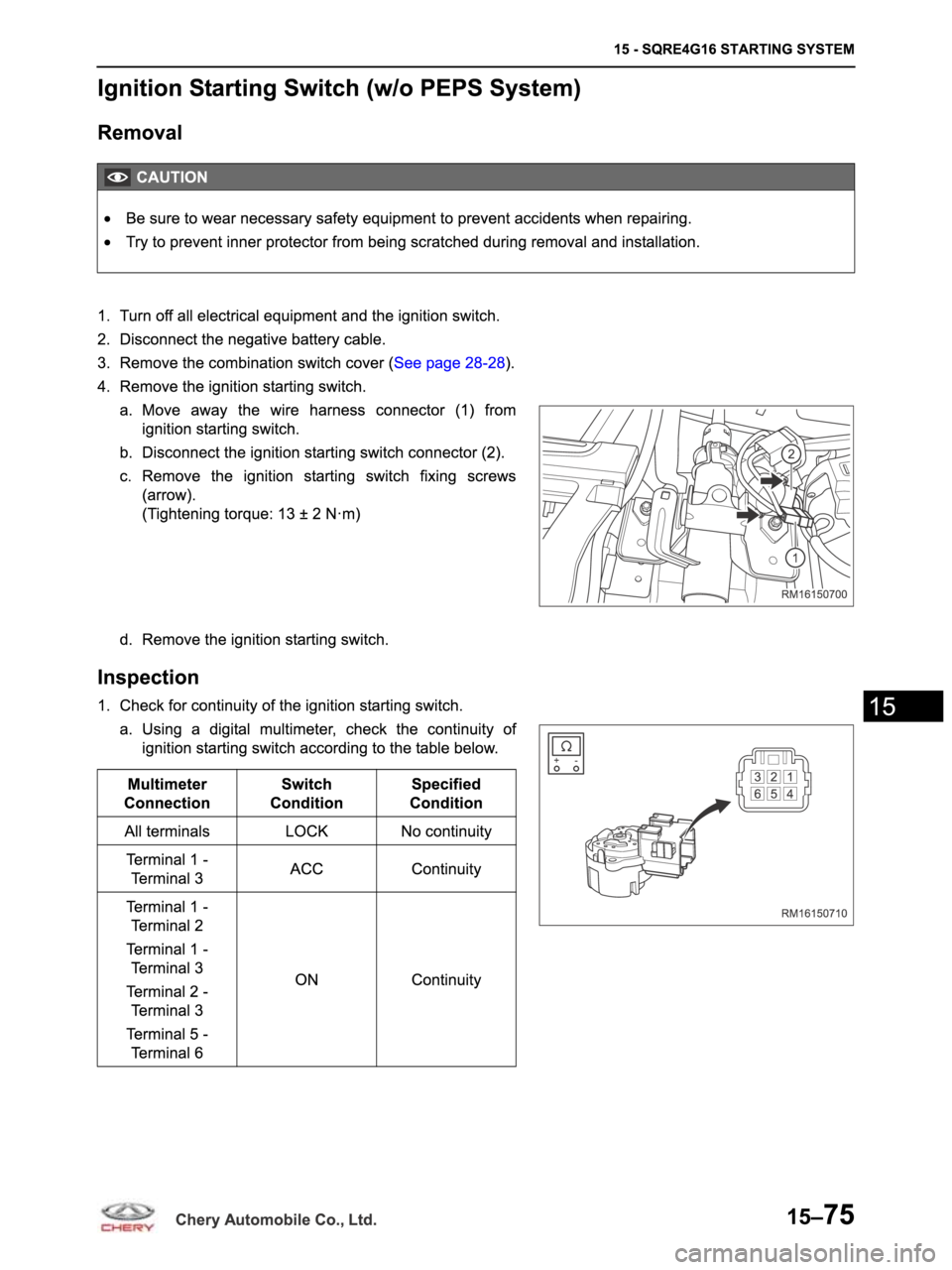 CHERY ARRIZO M16 2014  Service Repair Manual 
