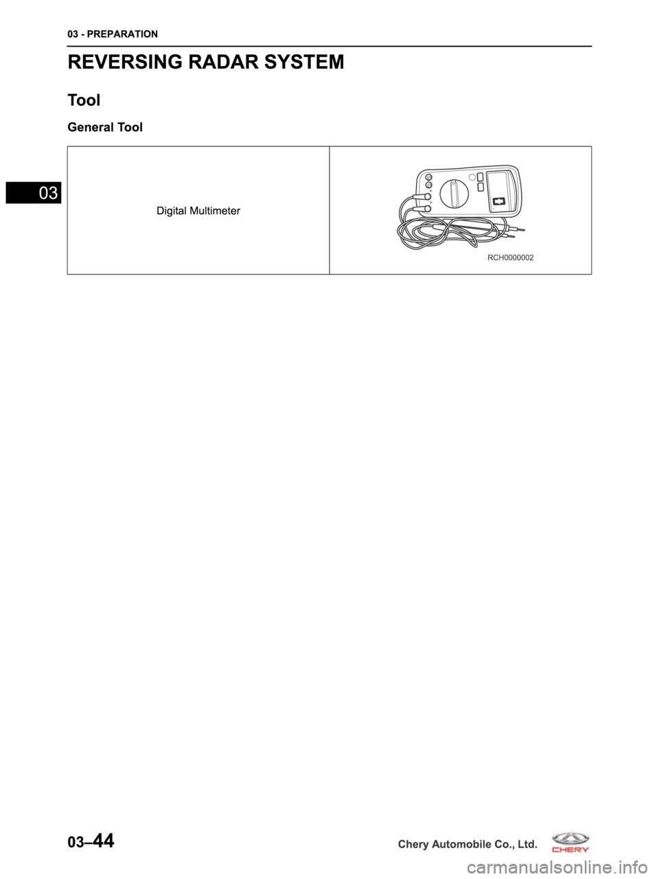 CHERY ARRIZO M16 2014  Service Repair Manual 