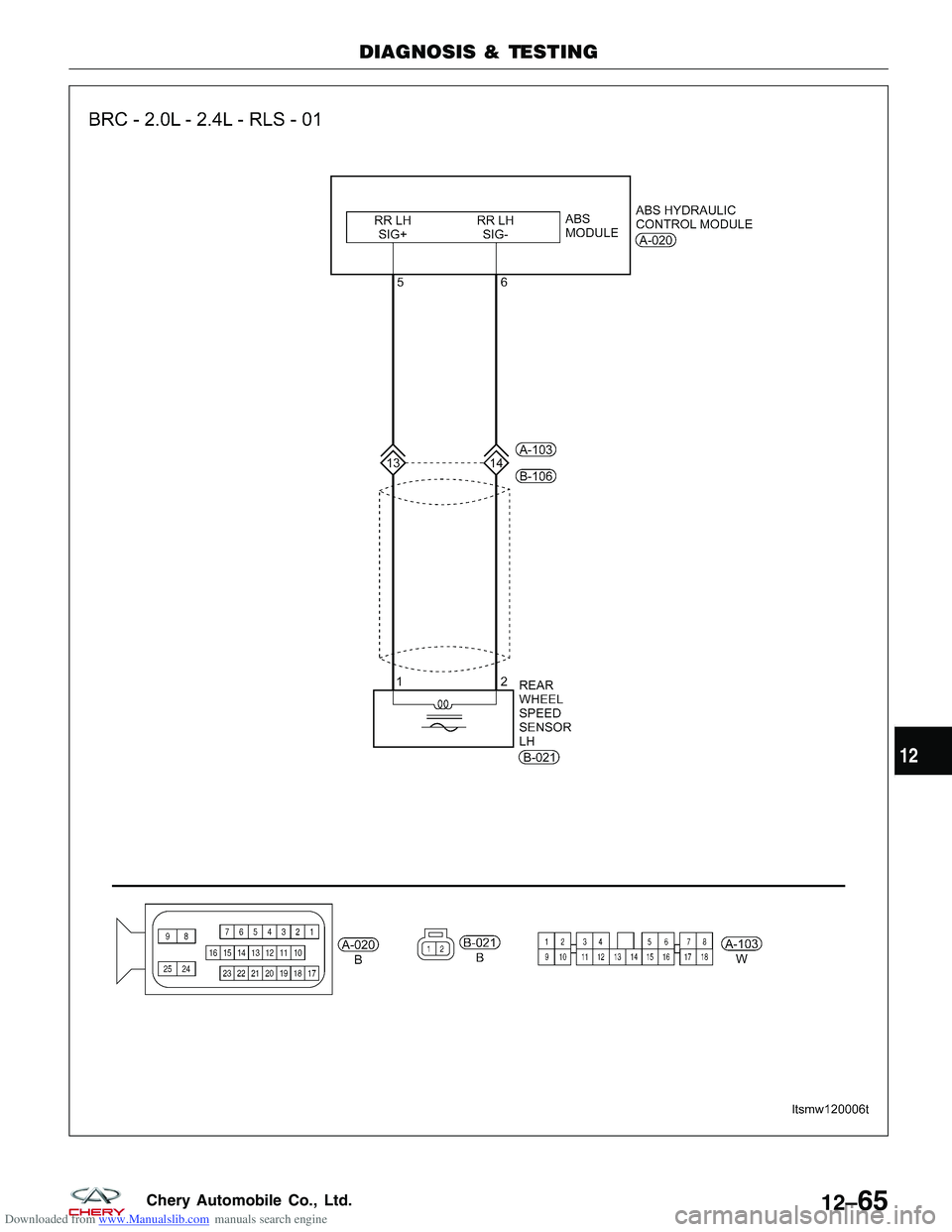 CHERY TIGGO 2009  Service Repair Manual Downloaded from www.Manualslib.com manuals search engine DIAGNOSIS & TESTING
LTSMW120006T
12
12–65Chery Automobile Co., Ltd.  