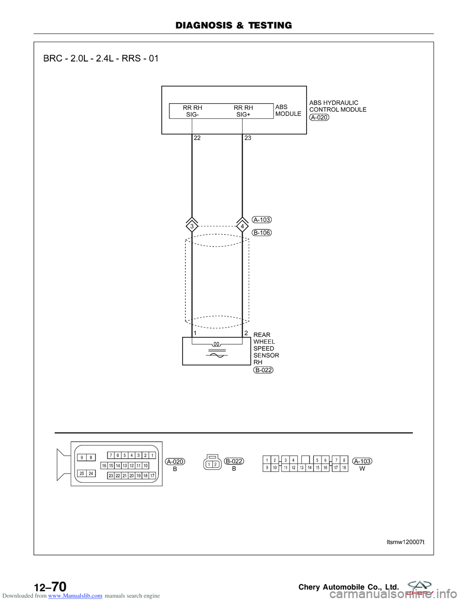CHERY TIGGO 2009  Service Repair Manual Downloaded from www.Manualslib.com manuals search engine DIAGNOSIS & TESTING
LTSMW120007T
12–70Chery Automobile Co., Ltd.  