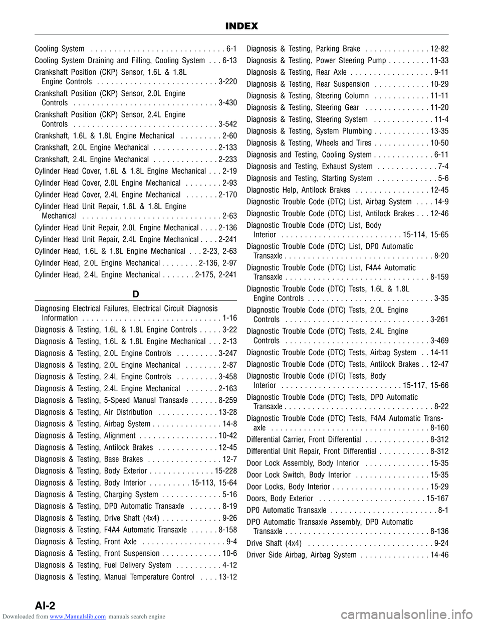 CHERY TIGGO 2009  Service Repair Manual Downloaded from www.Manualslib.com manuals search engine Cooling System.............................6-1
Cooling System Draining and Filling, Cooling System . . . 6-13
Crankshaft Position (CKP) Sensor,