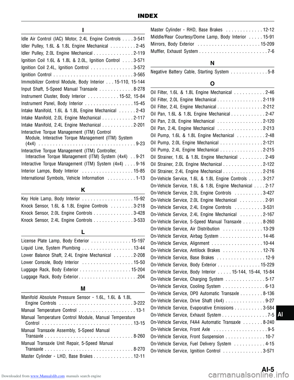 CHERY TIGGO 2009  Service Repair Manual Downloaded from www.Manualslib.com manuals search engine I
Idle Air Control (IAC) Motor, 2.4L Engine Controls....3-541
Idler Pulley, 1.6L & 1.8L Engine Mechanical .........2-45
Idler Pulley, 2.0L Engi