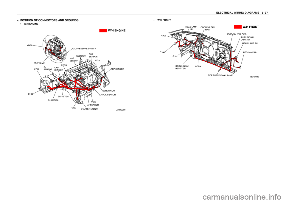DAEWOO LACETTI 2004  Service Repair Manual ELECTRICAL WIRING DIAGRAMSW5–37
c. POSITION OF CONNECTORS AND GROUNDS
S W/H ENGINE
S W/H FRONT 
