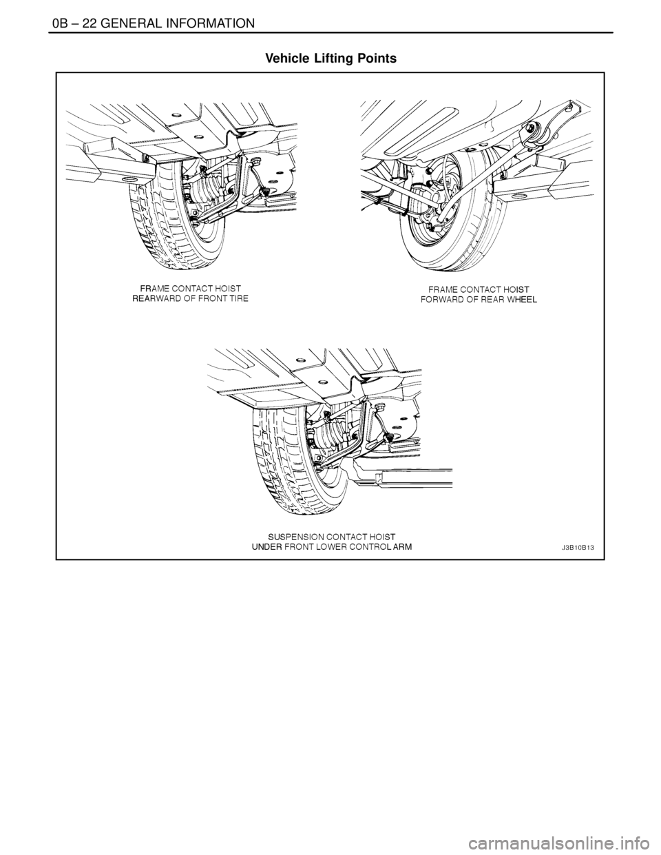 DAEWOO LACETTI 2004  Service Repair Manual 0B – 22IGENERAL INFORMATION
DAEWOO V–121 BL4
Vehicle Lifting Points
  