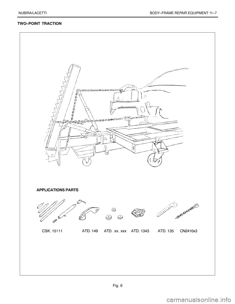 DAEWOO NUBIRA 2004  Service Repair Manual NUBIRA/LACETTI BODY–FRAME REPAIR EQUIPMENT 11–7
TWO–POINT  TRACTION
Fig. 6 