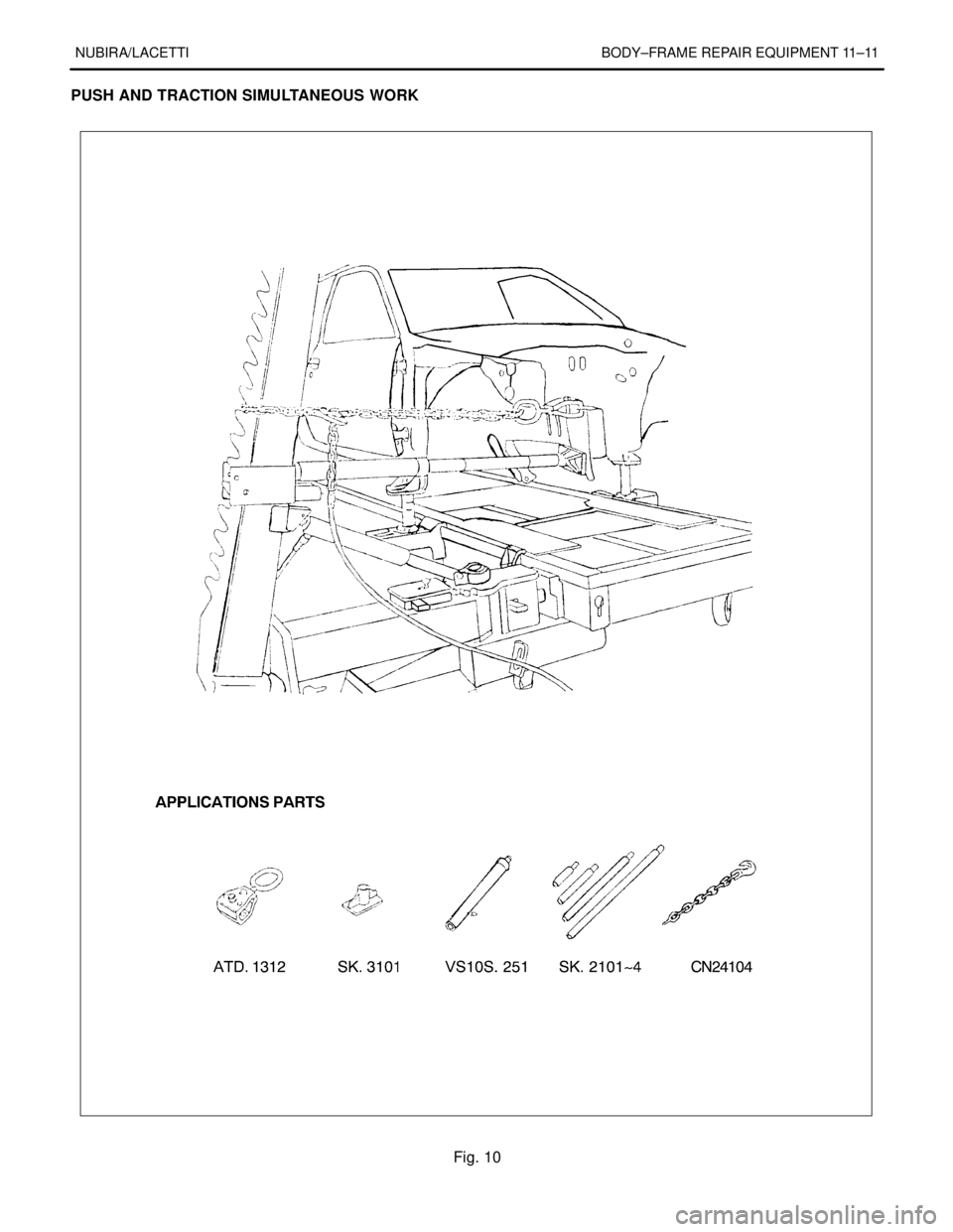 DAEWOO NUBIRA 2004  Service Repair Manual NUBIRA/LACETTI BODY–FRAME REPAIR EQUIPMENT 11–11
PUSH AND TRACTION SIMULTANEOUS WORK
Fig. 10 