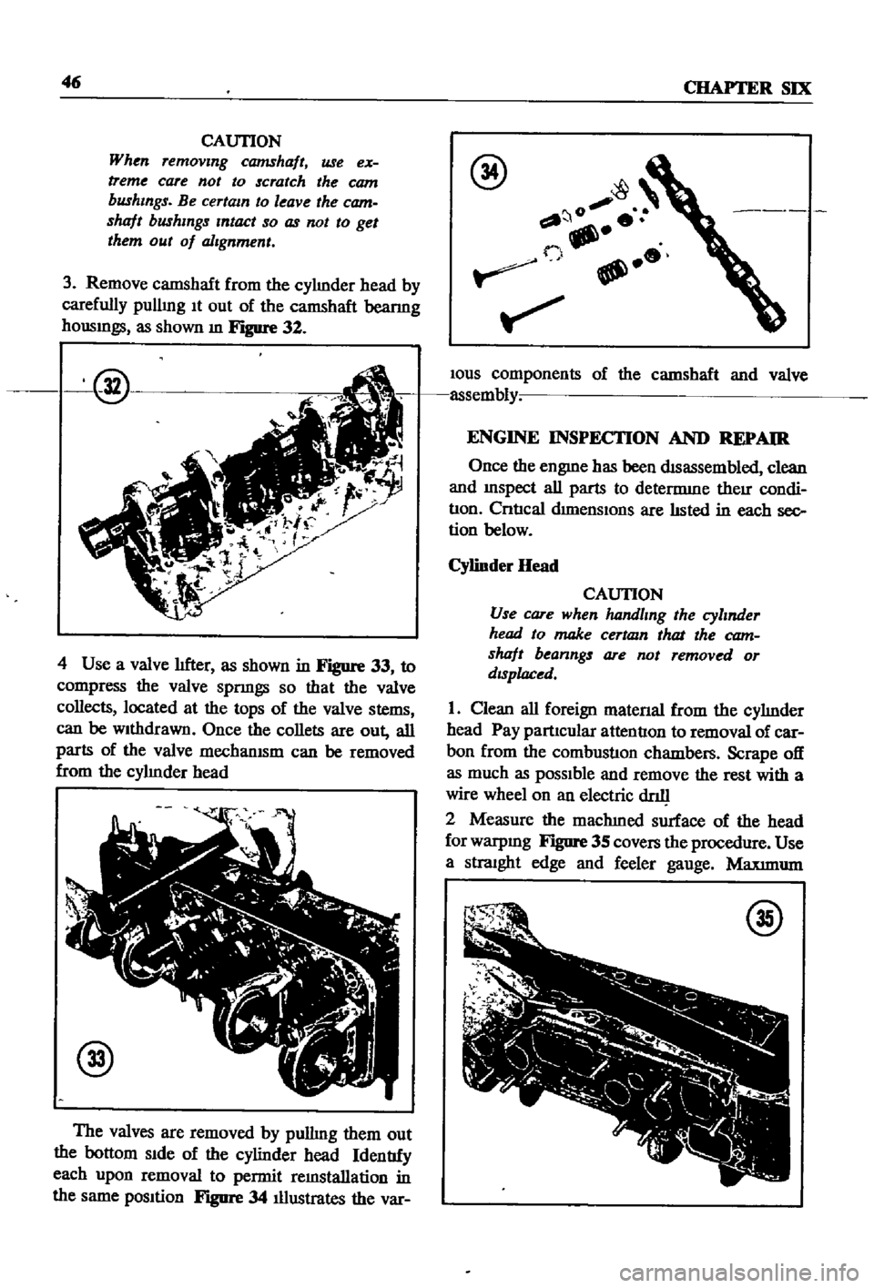 DATSUN 510 1968 Service Repair Manual
46
CHAPTER
SIX
CAUTION
When
removing
camshaft
use
ex
treme
care
not
to
scratch
the
cam
bushings
Be
certam
to
leave
the
cam
shaft
bushings
Intact
so
as
not
to
get
them
DATSUN 510 1968 Service Repair Manual
46
CHAPTER
SIX
CAUTION
When
removing
camshaft
use
ex
treme
care
not
to
scratch
the
cam
bushings
Be
certam
to
leave
the
cam
shaft
bushings
Intact
so
as
not
to
get
them