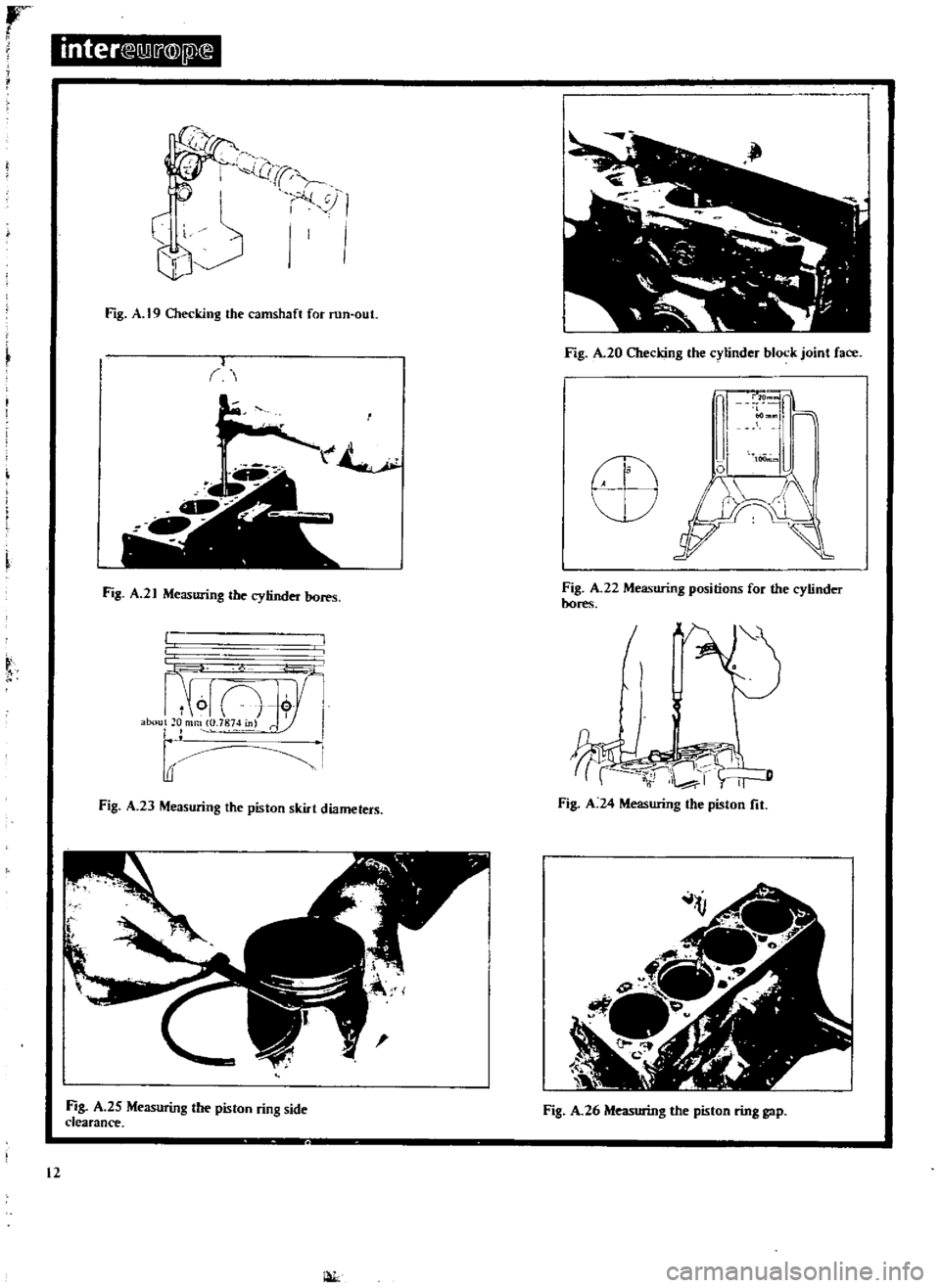 DATSUN 510 1969  Service Repair Manual 
y

t

interCE 
MI

D
liPl

E

r

i

J

r
i

1 
4

1

r 
l

I 
I 
I

I

QJJ 
I

ki

g 
the 
camshaft 
for 
run 
out

Fig 
A 
19 
Chec 
n

I

I

I

y

Ii 
der

bores
Fig 
A 
2

Measuring 
lbe

cy 
n

1