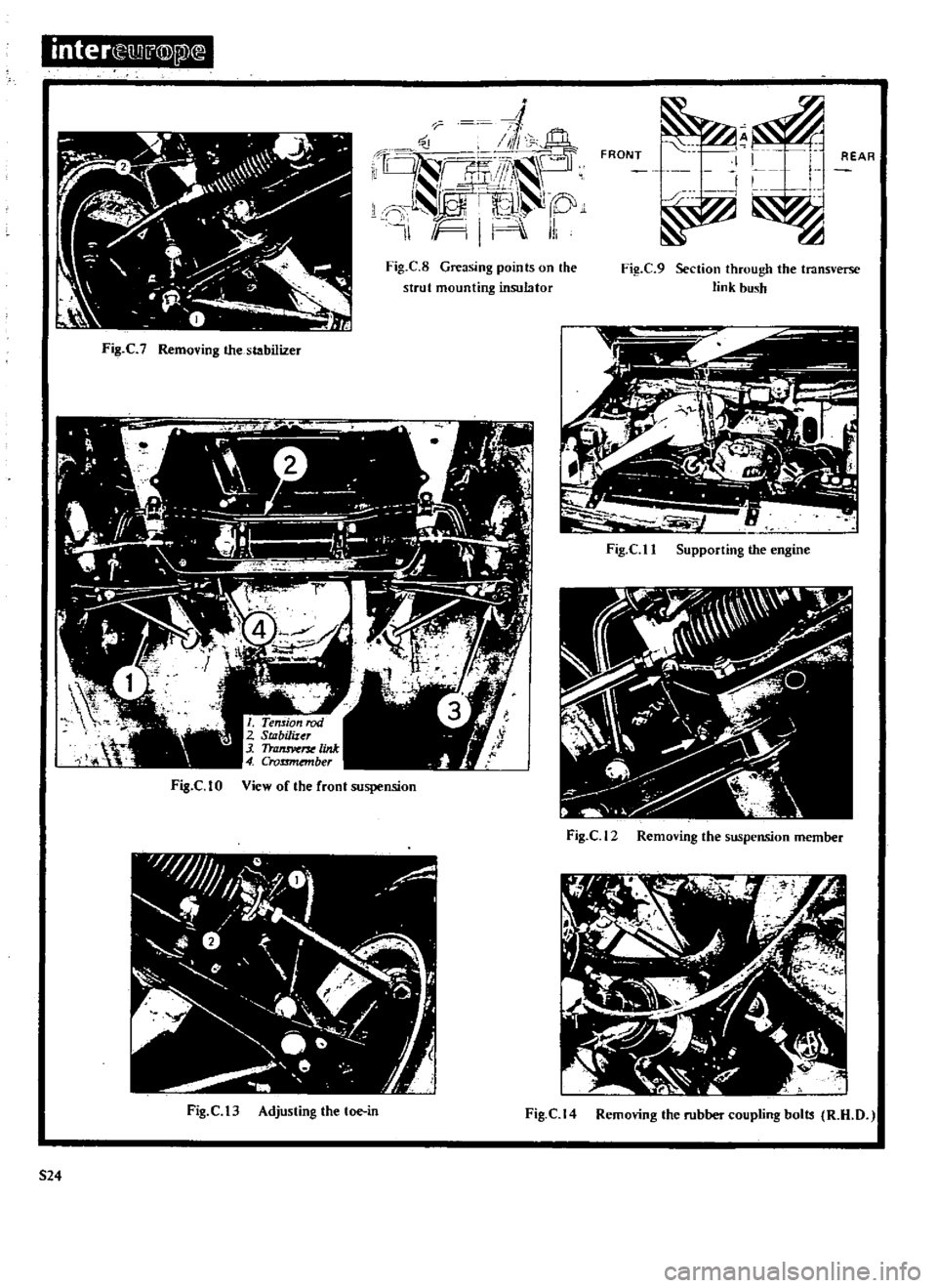 DATSUN 510 1969  Service Repair Manual 
inter 
l 
m

@
j1l

i

Iii

il

Fig 
C

8

Greasing 
points 
on

the

strut 
mounting 
insulator

Fig 
C 
7

Remofing 
the 
stabilizer

Fig 
C 
t 
0 
View 
of 
the 
front

sospension

Fig 
C 
13

Adj