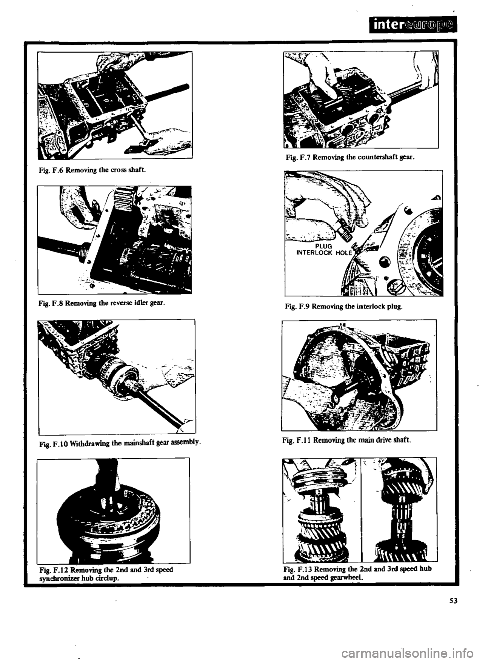 DATSUN 510 1969  Service Repair Manual 
jiii
c

c 
inteN 
I 
j

D

p

Fig 
F

7

Removing 
the

countershaft

gear

Fig 
F 
6

Removing 
the 
ero 
shaft

tT

l

Fig 
F 
S

Removing 
the 
reverse

idler

gear 
JO

Fig 
F 
9

Removing 
the 
