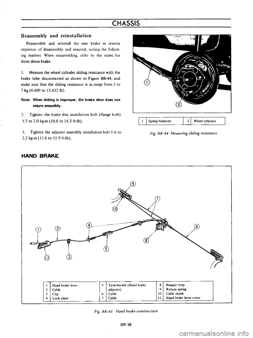 DATSUN B110 1973  Service Repair Manual 
CHASSIS

Reassembly 
and 
reinstallation

Reassemble 
and

reinstall 
the 
rear 
brake 
in

reverse

sequence 
of

disassembly 
and 
removal

nuting 
the

follow

ing 
matters 
When

reassembling 
re