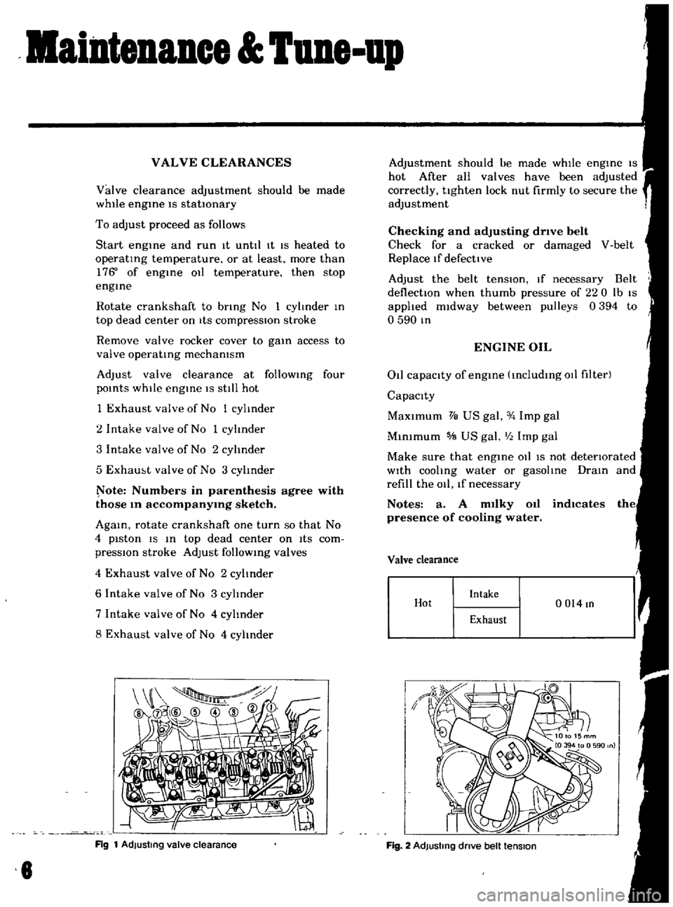 DATSUN B110 1969  Service Repair Manual 
ainteDaDee

TUDe

up

VAL 
VE 
CLEARANCES

Valve 
clearance

adjustment 
should 
be 
made

while

engme 
IS

stationary

To

adjust 
proceed 
as 
follows

Start

engme 
and 
run 
It 
until 
It 
IS 
h